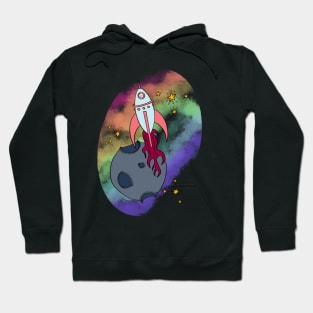 Retro Rocket Rainbow Galaxy Hoodie